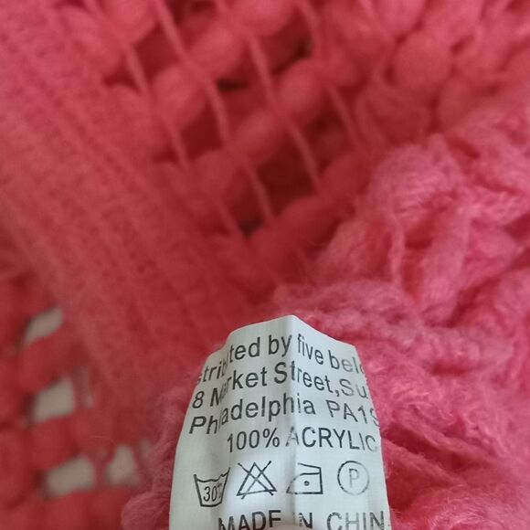 Pink & Beige Open Knit Fringe Lightweight Acrylic Infinity Scarves Bundle of 2 - Picture 9 of 12